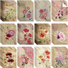 PerKoop 48 Sheets Decoupage Paper for Furniture 8.3 x 11.7 Inches Vintage Flower Paper Decorative Supplies Floral Decoupage Decor for Crafts Scrapbook, 12 Styles, Exquisite