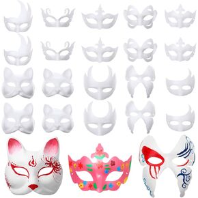 50 Pcs DIY Unpainted Masquerade Mask Paper Mache Mask DIY Full Face Mask White Craft Mask Blank Mask Cat Mask to Decorate for Art Party Opera Masquerade Cosplay Dance Halloween Christmas 10 Styles