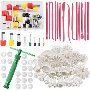 Swpeet 122Pcs Rose Gold Clay Extruder Gun and Fondant Cake Mold with Cookie Plunger Cutter Tool Polymer Clay Cutters Kit, Perfect for Clay Cake DIY Craft Cake Decorating Supplies Modeling Tool