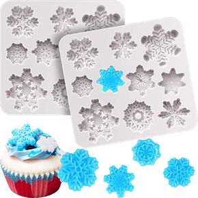 2 Pieces 3D Snowflake Silicone Mold Christmas Snowflake Fondant Silicone Mold for Cake Cupcake Decoration Polymer Clay Crafting Projects (Gray)