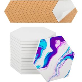 Ceramic Tiles for Crafts Coasters,14 Pack 4-Inches Unglazed Ceramic Coasters for Drinks with Cork Backing Pads,Use with Alcohol Ink or Acrylic Pouring Make Your Own DIY Coasters (Round)