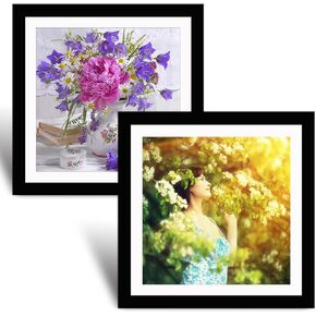 إطارات طلاء ماسية من Betionol، تعرض صور أو صور طلاء ماسي مقاس 12 × 12 بوصة/30 × 30 سم، إطار صورة من الخشب الصلب الطبيعي باللون الأسود مع زجاج حماية من الأكريليك، وحصيرة خلفية ومجموعة تعليق