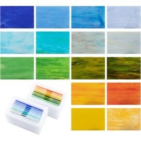 16 قطعة من صفائح الزجاج الملون 4 انش × 6 انش، زجاج كاتدرائية غير شفاف مختلط، صفائح زجاج فسيفساء مع فوم لضمان السلامة، اوراق زجاجية بالوان زاهية لمحبي الزجاج والحرف اليدوية وديكور المنزل (16 لون) in Kuwait