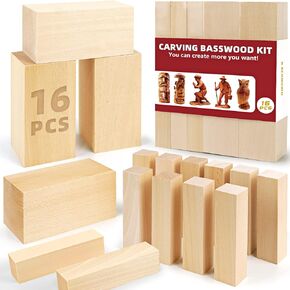 Basswood Carving Blocks, 19PCS Whittling Wood Blocks Wood Carving Kit with 3 Different Sizes, Bass Wood for Wood Carving Easy to Use, for Kids and Adults