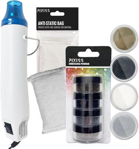 Pixiss Heat Tool Embossing Heat Gun for Crafts, Embossing Arts, Candles, Shrink Wrap. 4 Embossing Powders, Anti-Static Embossing Pad in Saudi Arabia