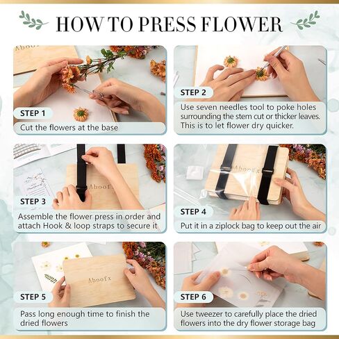 Aboofx Flower Press Kit, Large Wooden Flower Pressing Kit for Adults Kids, 6 Layers 6.3 x 8.3 Inch Flower Press Leaf Pressing Kit to Making Dried Plants, DIY Flower Preservation Kit Crafts in Kuwait