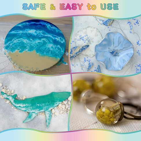 مجموعة راتنجات الإيبوكسي، 1000 مل/35.2 أونصة كريستال راتنجات الإيبوكسي الشفاف، مزيج سهل بنسبة 1:1 من راتنجات الإيبوكسي والمقوي مع كوب قياس، وقطارة، وعصي خشبية، وقفازات لصنع المجوهرات، والفنون، والديكور الحرفي in Kuwait