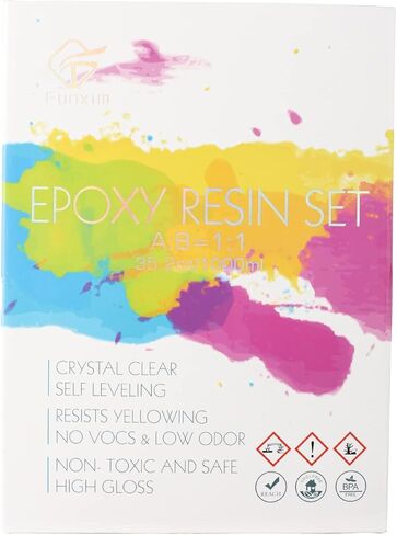 مجموعة راتنجات الإيبوكسي، 1000 مل/35.2 أونصة كريستال راتنجات الإيبوكسي الشفاف، مزيج سهل بنسبة 1:1 من راتنجات الإيبوكسي والمقوي مع كوب قياس، وقطارة، وعصي خشبية، وقفازات لصنع المجوهرات، والفنون، والديكور الحرفي in Kuwait