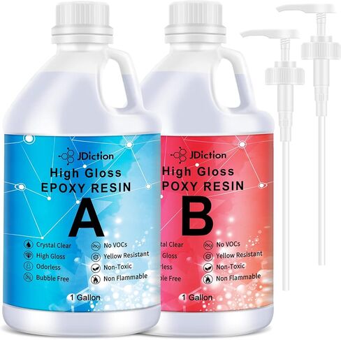 JDiction Epoxy Resin Clear High Gloss Epoxy Resin, Maximum 1.5 Inch Deep Pour 1 Gallon Casting Resin for Jewelry Making, Table Top, Wood and Mold Crafts in Kuwait