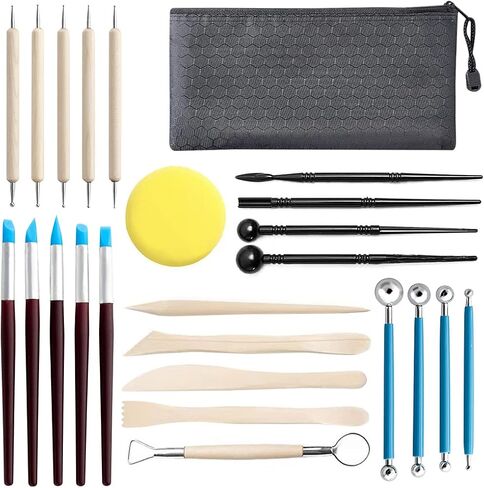 Clay Tools,19 PCS DIY Sculpting Set Ceramics Polymer Clay kit for Pottery Modeling, Carving,Smoothing & Measuring for Beginner in Kuwait