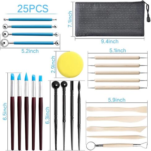 Clay Tools,19 PCS DIY Sculpting Set Ceramics Polymer Clay kit for Pottery Modeling, Carving,Smoothing & Measuring for Beginner in Kuwait