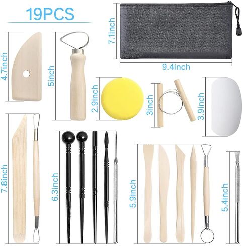 Clay Tools,19 PCS DIY Sculpting Set Ceramics Polymer Clay kit for Pottery Modeling, Carving,Smoothing & Measuring for Beginner in Kuwait