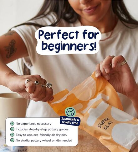 مجموعة فخار الطين الجاف بالهواء المنزلي من Pott'd™ للمبتدئين. عدة DIY للبالغين. تشتمل المجموعة على: طين يجفف بالهواء للبالغين، وأدوات، ودهانات، وفرش، ومانع تسرب، ودليل إرشادي، ومجموعة طين لتجفيف الهواء - دهانات باستيل in Kuwait