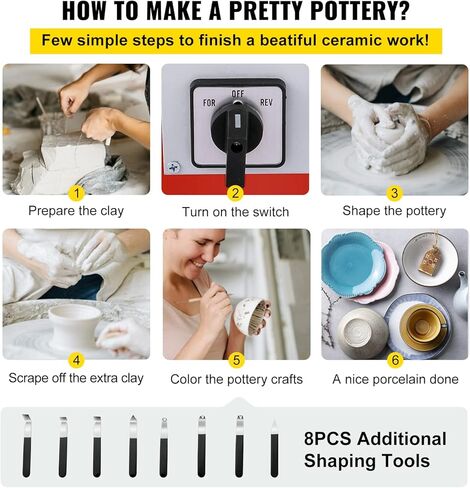 عجلة الفخار VEVOR، آلة تشكيل عجلة السيراميك 11 بوصة، مقبض سرعة 0-300 دورة في الدقيقة قابل للتعديل والتحكم في دواسة القدم، ABS قابل للفصل حوض النحت أداة مجموعة ملحقات المئزر للعمل الفني الحرفية DIY 350W in Kuwait