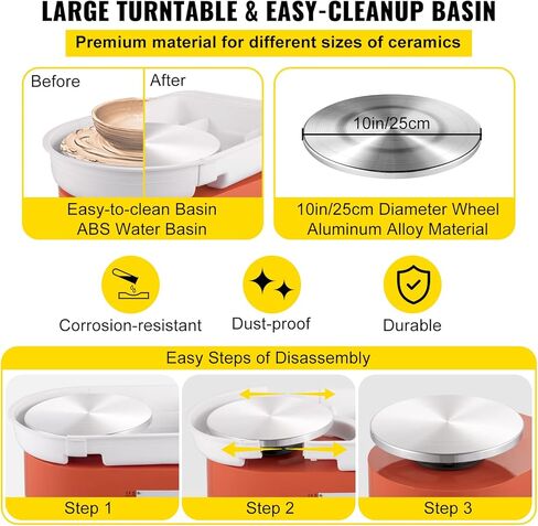 عجلة الفخار VEVOR، آلة تشكيل عجلة السيراميك 11 بوصة، مقبض سرعة 0-300 دورة في الدقيقة قابل للتعديل والتحكم في دواسة القدم، ABS قابل للفصل حوض النحت أداة مجموعة ملحقات المئزر للعمل الفني الحرفية DIY 350W in Kuwait