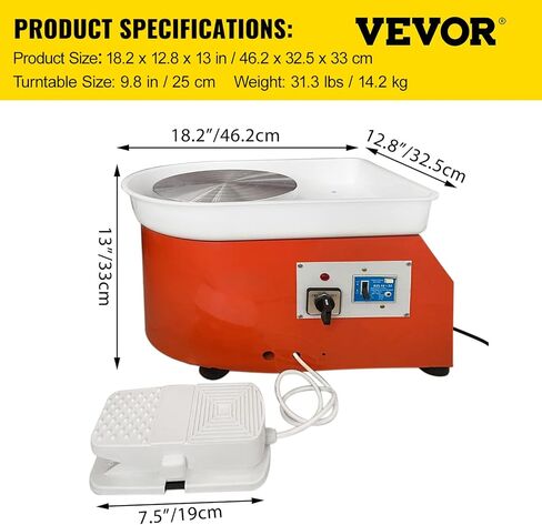عجلة الفخار VEVOR، آلة تشكيل عجلة السيراميك 11 بوصة، مقبض سرعة 0-300 دورة في الدقيقة قابل للتعديل والتحكم في دواسة القدم، ABS قابل للفصل حوض النحت أداة مجموعة ملحقات المئزر للعمل الفني الحرفية DIY 350W in Kuwait