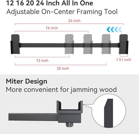 4 in 1 Adjustable Stud Spacer Framing Tools 12 16 20 24 inch All in One for Stud, Master framing with Metal On-Center 2 in 1 framing Tool for Wood Lumber, Durable & Precision CNC Aluminum Alloy in Kuwait