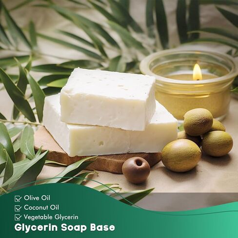 EDSRDRUS 2LB قاعدة صابون الجلسرين الشفاف DIY صابون يدوي الصنع مرطب يذوب ويصب قاعدة الصابون للصياغة، الجلسرين النباتي وزيت جوز الهند، سهل القطع، عبوة واحدة غير معطرة، 32 أونصة (2 رطل) in Kuwait