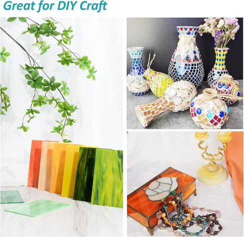 16 قطعة من صفائح الزجاج الملون 4 انش × 6 انش، زجاج كاتدرائية غير شفاف مختلط، صفائح زجاج فسيفساء مع فوم لضمان السلامة، اوراق زجاجية بالوان زاهية لمحبي الزجاج والحرف اليدوية وديكور المنزل (16 لون) in Kuwait