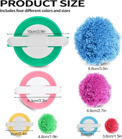 صانع بوم بوم sxlaonanhai، 4 أحجام من صانعات بوم بوم لآلة الحياكة اليدوية وإبر الكروشيه وإكسسوارات مجموعة أدوات الديكور، لفافة كرات الغزل للأطفال والكبار in Kuwait