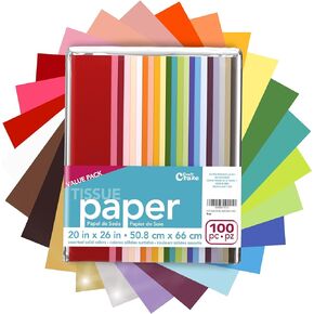 Craft Craze 100 Sheets (20" x 26") 25 Assorted Colors Premium Quality Tissue Paper for Gift Wrapping, Arts & Crafts, Packing and Decorations (1-Pack)