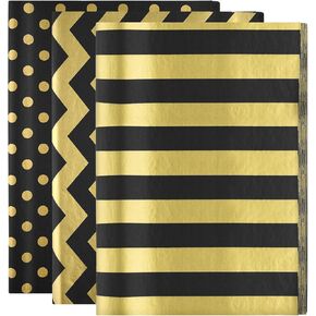 MIAHART 60 Pcs Gold White Tissue Paper Bulk 3 Style Decorative Metallic Wrapping Paper for Gift Bags Birthday Christmas Party Decoration, DIY Arts Crafts Gold Dot Wave Design Patterned(60 Sheet)