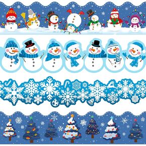 63ft Winter Bulletin Board Borders Snowman Bulletin Board Decorations Christmas Border Paper Holiday Borders Snowflake Xmas Tree Wave Trim Border for School Classroom Office Party (Vivid Style) in Kuwait
