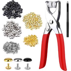 180 Sets 10mm Leather Rivets, Double Round Cap Leather Rivets, 3 Colors Caps Leather Rivets, Metal Studs with Fixing Tools for DIY Leather Craft/Clothes/Shoes/Belts Repair Decoration