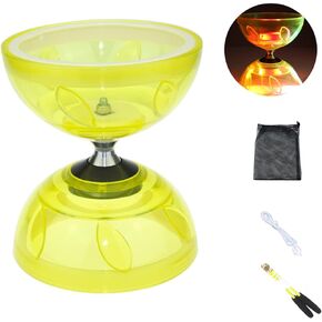 Diabolo Chinese Yoyo Set ,Triple Bearing Diabolo Chinese Yo-yos Juggling Toys with Colorful LED Diabolo with Diablo Sticks, Diabolo String&Net Bag, Easier Start/ Faster/ Stable&Lasts Longer (Yellow)