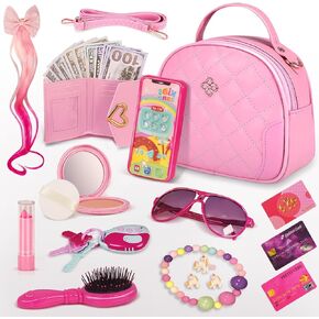 Toddler Play Purse for Little Girls, Girls Purse for 2 3 4 5 6 7 8 Year Old, Princess Gifts Play Purse Set with Handbag/Phone/Pretend Toy Kit, Birthday Christmas New-Year Gift Toys for Girls Age 2+