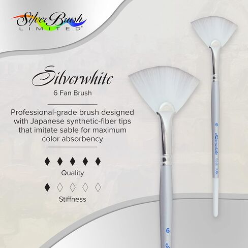 Silver Brush Limited 1504S6 Silverwhite Fan Brush, Watercolor, Acrylics, Gouache or Oil Brush, Size 6, Short Handle in Saudi Arabia