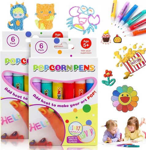 أقلام رسم فقاعات الفشار DIY من Grenben، أقلام منتفخة سحرية، أقلام منتفخة تعمل بالحرارة، قلم فقاعات منتفخ منتفخ ثلاثي الأبعاد آمن للفن، قلم طلاء ملون للفشار السحري للأطفال هدية عيد الميلاد (عبوتان) in Kuwait