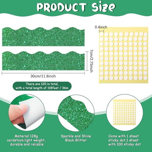 Containlol 118 Ft Glitter Bulletin Board Borders, 120 Sheets Scalloped Classroom Border Trim for School Decor, St. Patrick’s Day, Back to School & Seasonal Displays(Blue) in Kuwait