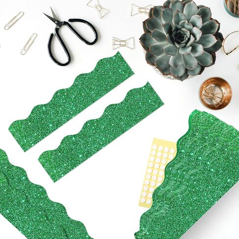 Containlol 118 Ft Glitter Bulletin Board Borders, 120 Sheets Scalloped Classroom Border Trim for School Decor, St. Patrick’s Day, Back to School & Seasonal Displays(Blue) in Kuwait
