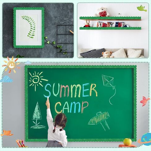 Containlol 118 Ft Glitter Bulletin Board Borders, 120 Sheets Scalloped Classroom Border Trim for School Decor, St. Patrick’s Day, Back to School & Seasonal Displays(Blue) in Kuwait