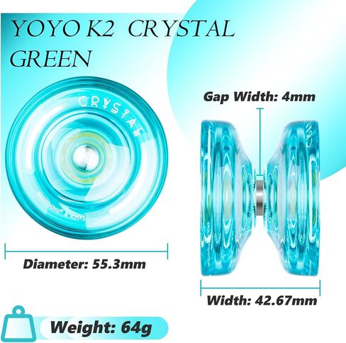MAGICYOYO K2 Crystal Yoyo احترافية سريعة الاستجابة للأطفال المبتدئين، يويو ثنائي الغرض مع محمل يويو إضافي غير مستجيب للمتقدم + 12 خيط يويو + أداة إزالة + حقيبة تخزين (أخضر) in Kuwait