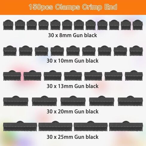 150 قطعة من أطراف تجعيد الشعر لصنع المجوهرات، مشابك نهاية سوار بمشبك شريطي وأطراف مجعدة ومشابك تثبيت جلدية لحرف خلخال يدوية (بندقية سوداء، 5 مقاسات) in Kuwait