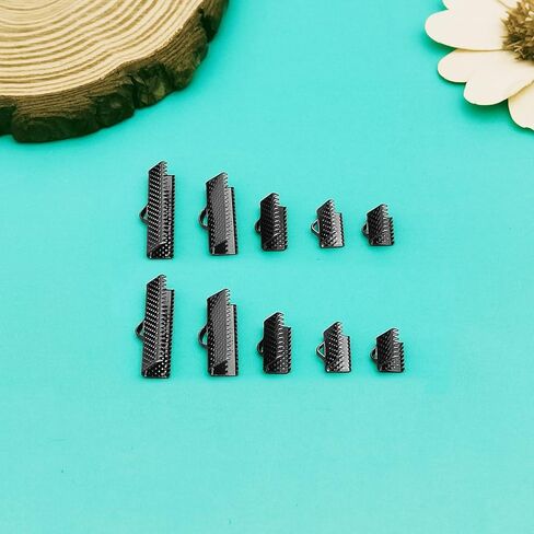 150 قطعة من أطراف تجعيد الشعر لصنع المجوهرات، مشابك نهاية سوار بمشبك شريطي وأطراف مجعدة ومشابك تثبيت جلدية لحرف خلخال يدوية (بندقية سوداء، 5 مقاسات) in Kuwait