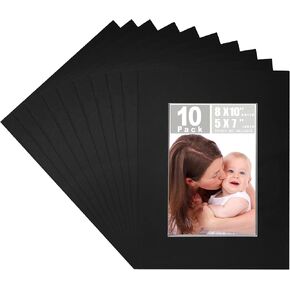 Betus 8x10 Black Picture Mats, Acid Free, 1/16 Inches Thickness, White Core Bevel Cut Frame Mattes for 5x7 Pictures - Pack of 10