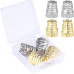 6 Piece Sewing Thimble Metal Thimble Rings Adjustable Metal Finger Shield Ring and Leather Coin Finger Protectors, Sewing Thimble Cap for Sewing Embroidery Needlework Accessories