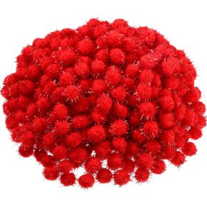 Shappy 500 Pieces Christmas Glitter Pompoms 1 Inch Fuzzy Pom Poms Arts Crafts Making Balls for Hobby Supplies Craft DIY Party Decoration (White)