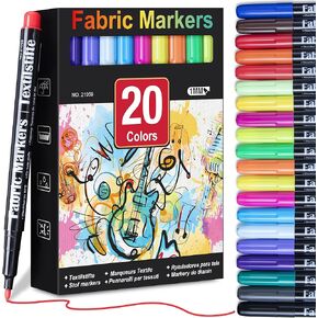 Fabric Markers Permanent for Clothes, 20 Colors Fabric Pens Permanent No Bleed, Fine Tip Fabric Paint Pens Paint Markers for Kids, Non-Toxic Markers Paint for Tote Bag White Shirt Baby Bibs Shoes