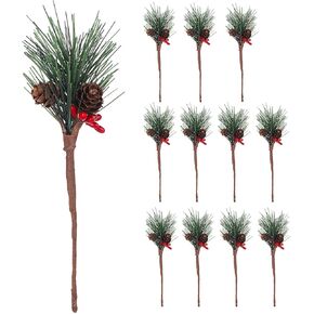 12Pcs Artificial Pine Picks Artificial Plants Small Pine Picks for Christmas Flower Arrangements Wreaths and Festival Holiday Home Decor, Christmas Decorations