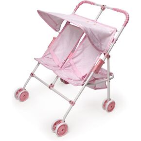 Badger Basket Toy Doll Folding Double Umbrella Stroller with Canopy for 18 inch Dolls - Pink/Gingham in Saudi Arabia