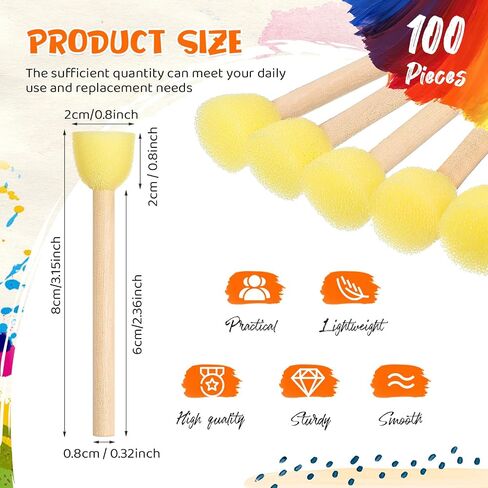 Sabary 100 Pcs Round Sponge Foam Brushes with Wooden Handle, 0.6 Inch in Kuwait