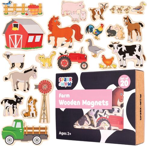 SPARK & WOW Wooden Magnets - Farm - Set of 20 - Magnets for Kids Ages 2+ - Cute Farm Magnets for Fridges, Whiteboards and More in Saudi Arabia