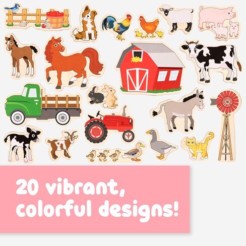 SPARK & WOW Wooden Magnets - Farm - Set of 20 - Magnets for Kids Ages 2+ - Cute Farm Magnets for Fridges, Whiteboards and More in Saudi Arabia