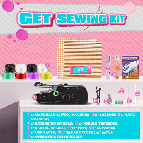 Handheld Sewing Machine Kit Battery Operated Stitching Machine with USB Cable Fast Stitch Portable Sewing Machine for Beginners Mini Electric Sewing Machine for DIY Home Travel in Kuwait