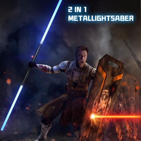 سيف مضيء 15 في 1 للاطفال، مجموعة سيوف ليزر مزدوجة LED مع صوت اف اكس (حساس للحركة) ومقبض فضي واقعي للمقاتلين والمحاربين in Kuwait