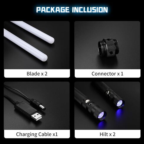 سيف مضيء 15 في 1 للاطفال، مجموعة سيوف ليزر مزدوجة LED مع صوت اف اكس (حساس للحركة) ومقبض فضي واقعي للمقاتلين والمحاربين in Kuwait